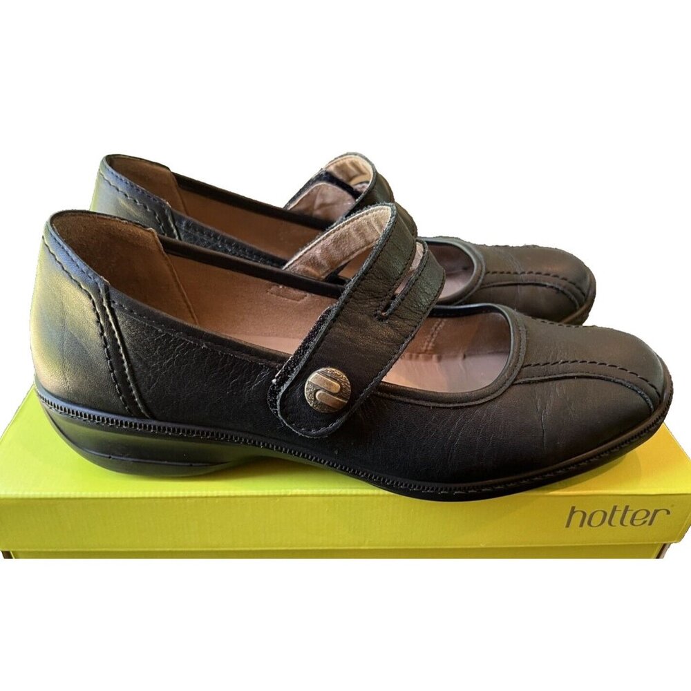 Hotter Karen Mary Jane Black Leather Slip On Shoes Comfort Womens Size 10